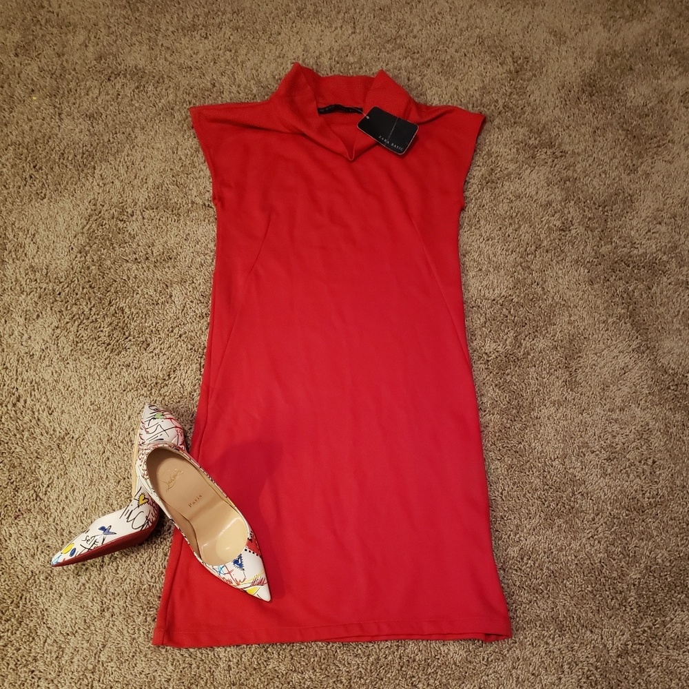 💄Zara Basic Red Cowl Neck Dress💄